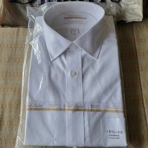 Roundtree & Yorke White Spread Collar Long-sleeve Dress Shirt - 16.5" x 33"